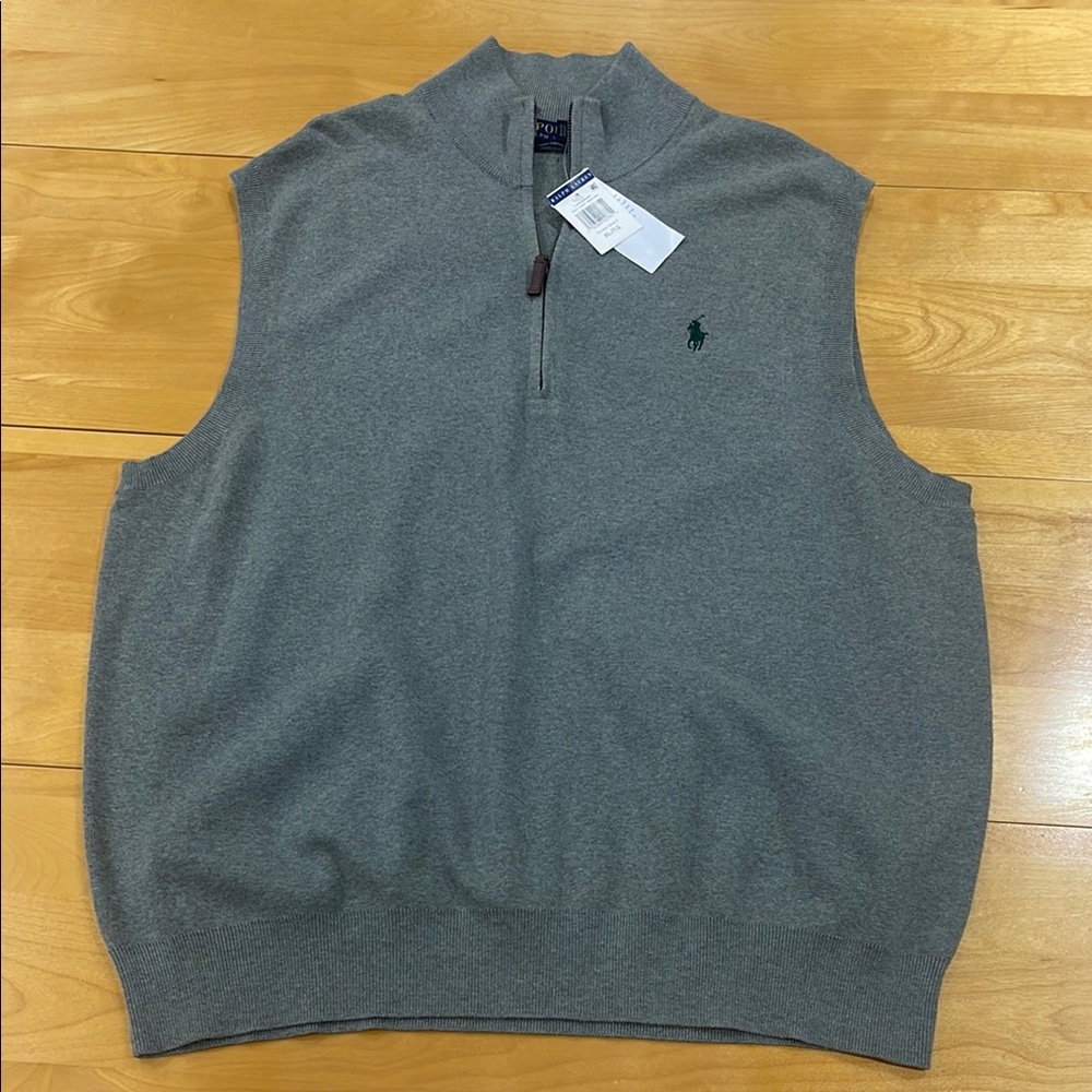 Polo by Ralph Lauren Gray Sleeveless Quarter Zip Sweater Size XL